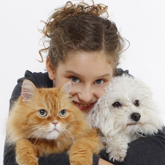 Girl with cat and dog Girl with cat and dog
